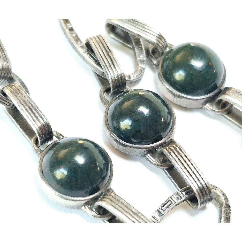 Bloodstone Sterling Bracelet Art Deco "Slave Bracelet" 1920s Size 8.5"